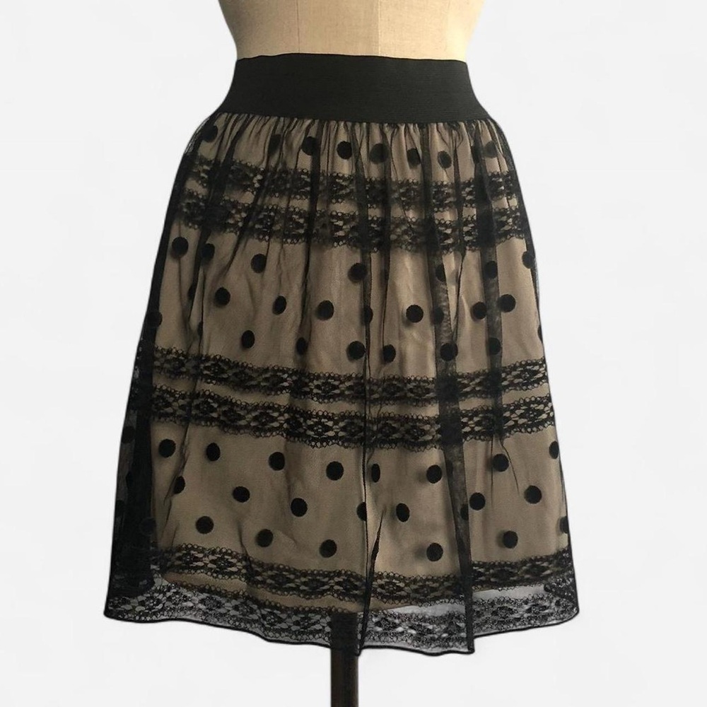 A. Byer Black and Tan Polka Dot Lace mesh layered Skirt women’s small